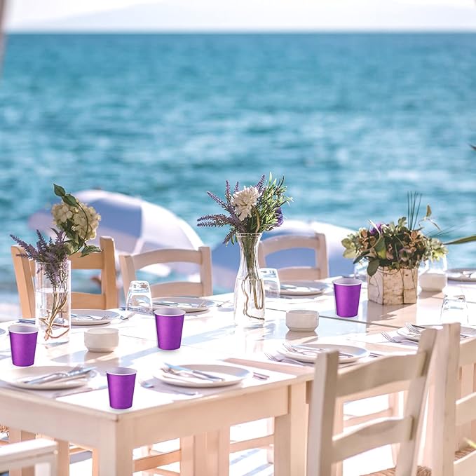 Disposable Paper Cups,60pcs Color Paper Cups For DIY Wedding Party Picnic BBQ Travel and Event 8OZ (Light purple)