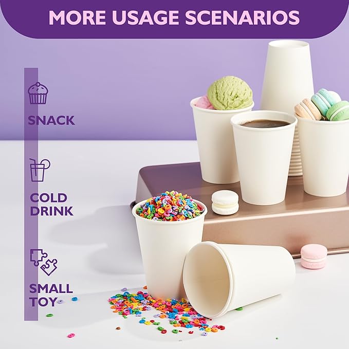 12 oz White Paper Coffee Cups, Disposable Hot Cups for Coffee, Tea, Cocoa, Beverages, 300 Pack