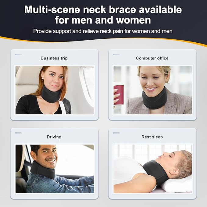 CozyHealth Neck Brace for Neck Pain and Support, Soft Neck Support Relieves Pain & Pressure in Spine for Women & Men, Wrap Align Stabilize Vertebrae Foam Cervical Collar for Sleeping (Black, M, 3.5" Middle Height)