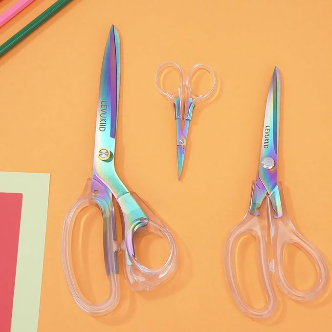 9 Inch All Purpose Scissors for Adults - Ins Style Clear Resin Handle, 2Cr13 Stainless Steel Sharp Blade - Ideal for Fabric Crafts