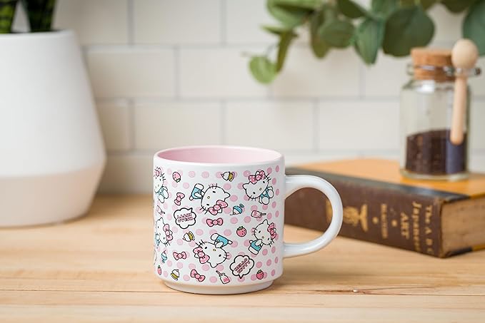 Silver Buffalo Hello Kitty Polka Dot Food Scribble Single Stackable Ceramic Mug, 13 Ounces