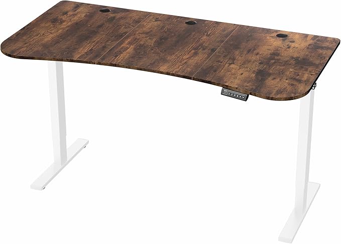 VIVO Electric 63 x 32 in Rustic Standing Desk, Memory Height Adjustment, 1B Series, Vintage Brown Top White Frame, DESK-KIT-1W1N