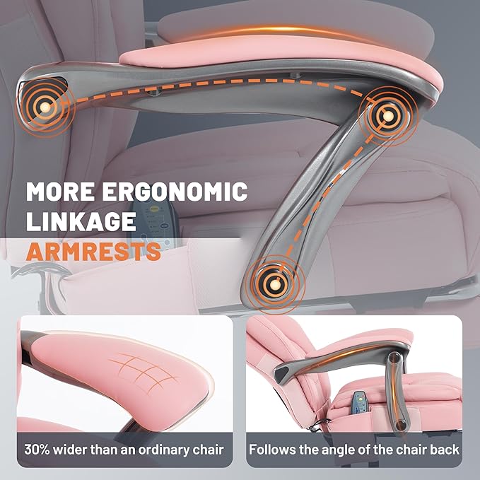 Massage Office Chair with Heating Function & Footrest, 6-Point Vibration, Ergonomic Executive Reclining Desk Chair with Padded Seat for Relaxation, Comfort & Stress Relief