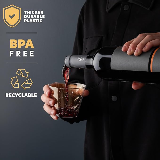 PLASTICPRO 9 oz Disposable Plastic Party Cups,Old fashioned Designed Tumblers, Gold Glitter 200 Count,