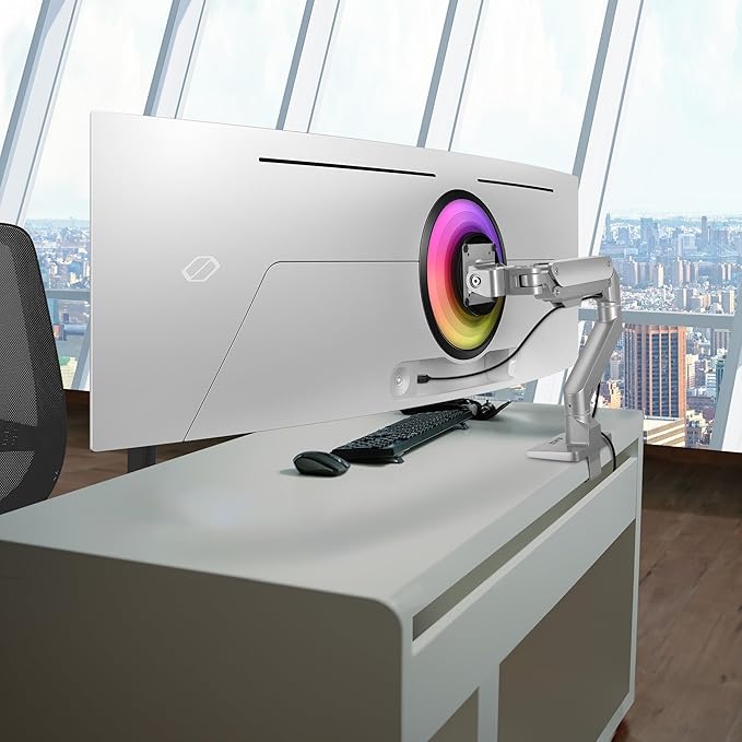 AVLT Single 34”-57” Monitor Arm Desk Mount fits One 44 lbs Heavy Duty Screen Full Motion Height Swivel Tilt Rotation Adjustable Gray Arm VESA 200x200 200x100 100x100 75x75