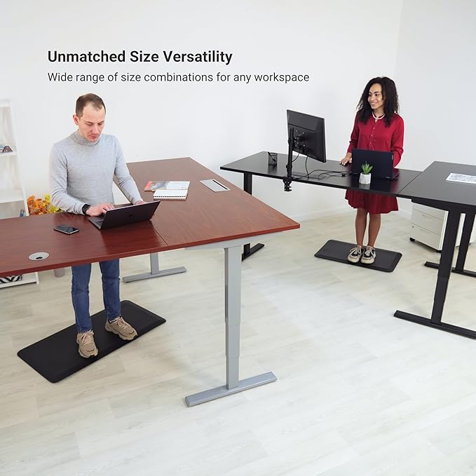 Progressive Desk Stand Up Height Adjustable Standing Desk - L Shaped 85" x 72" Corner Computer Rising Workstation Electric Table - Gray Frame, Ebony Oak Top