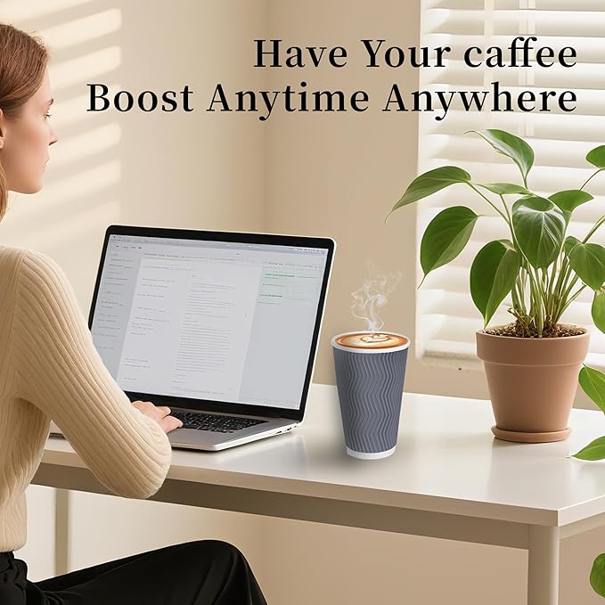 100 Set - 16 oz Coffee Cups with Lids, Disposable Insulated Corrugated Paper Cups, Double Wall Ripple To Go Cups for Hot Drinks, Chocolate, Cocoa (Grey)