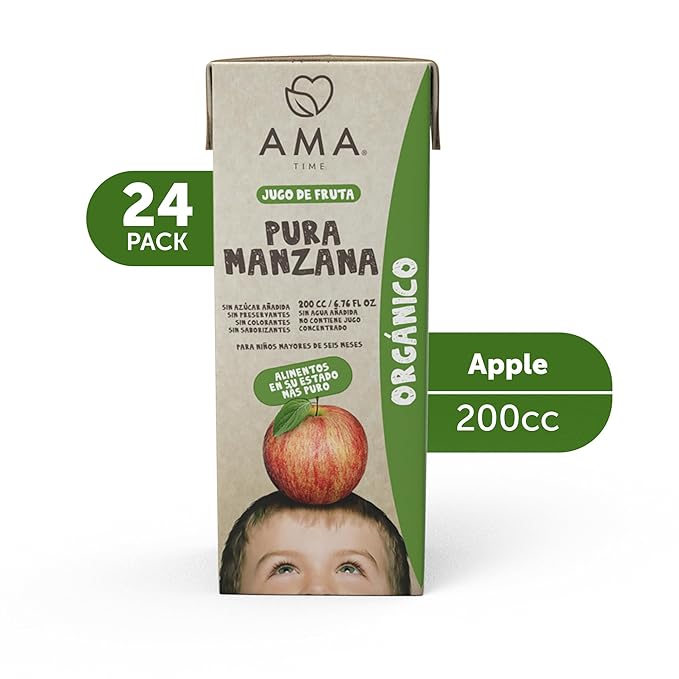 AMA TIME Organic Apple Juice Boxes for Kids – 24 Pack, 6.76 fl oz Each | With Vitamins A & C, USDA Organic, No Added Sugar, Gluten-Free | Perfect for School Lunch, Travel, or Snacks