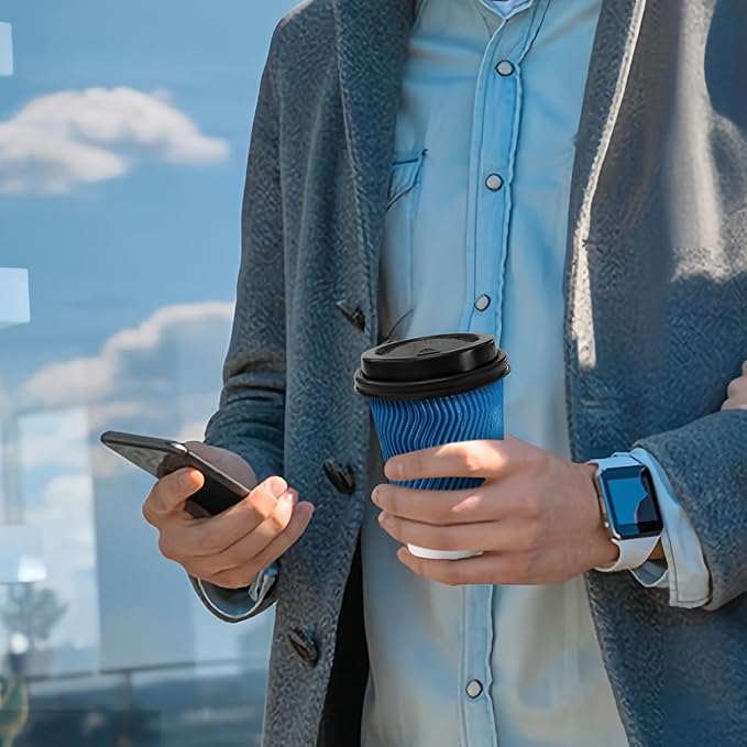 Lamosi 12 OZ Disposable Coffee Cups with Lids 50 Pack, Hot Paper Insulated Corrugated Ripple Wall Cup for To Go Drinks and Beverages