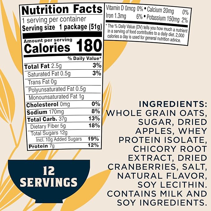 Quaker Instant Oatmeal Instant Oats Express, Apple Cranberry, 1.79 Ounce (Pack of 12)