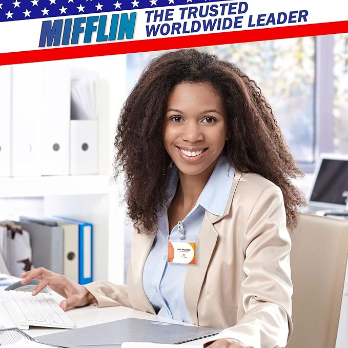 Mifflin-USA Horizontal No Zip Card Protector with Metal Clip and Vinyl Straps (Clear, 4x3 Inch, 250 Pack), Quick Load PVC ID Name Badge with Clips