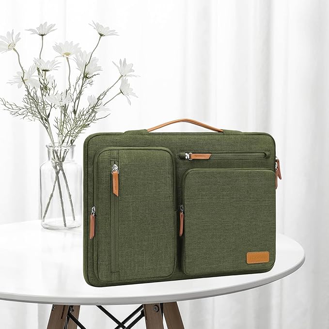 MOSISO 360 Protective Laptop Case 13.3 inch, 13-13.3 inch Laptop Sleeve Compatible with MacBook Air/Pro 13 / Pro 14,HP Dell Acer ASUS,Side Open Carrying Case with 4 Zipper Pockets&Handle, Olive Green