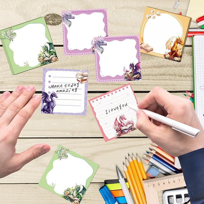 Dragon Sticky Notes Gifts, 9 Pack Cute Dragon Notepads 3x3 Inch Gifts for Students Coworkers, Funny Self-Stick Memo Pad Office School Supplies for Men Women (450 Sheets)