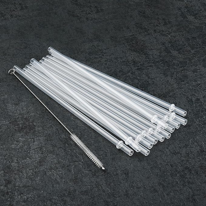 ALINK 12-Pack Reusable Plastic Clear Straws, 13 inch Extra Long Tumbler Straws for Stanley Cups, 1 Gallon, 64 oz 40 oz 32 oz Water Bottles, Plus Cleaning Brush