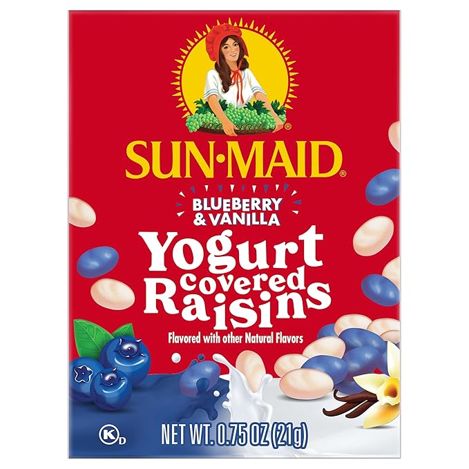 Sun-Maid Blueberry & Vanilla Yogurt Coated Raisins - (6 Pack) 0.75 oz Snack-Size Box - Yogurt Covered Dried Fruit for Lunches and Back to School Snacks