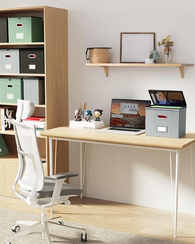 Oterri 2 Pack File Organizer Boxes with Lids, File Box with Mesh Pockets, Document Organizer Box for File Folders Letter Size, Zippers Filing Box for Home, Office, School (Grey, Without Folders)