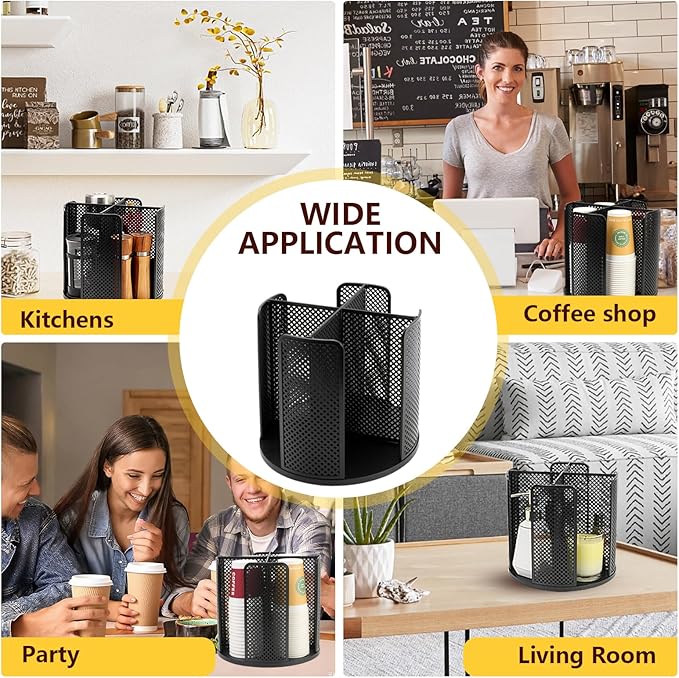 Coffee Cup Dispenser, Disposable Paper Cup and Lid Holder 360° Rotatable with 4 Compartments,Can Stacking 3-16oz Cups and Lid Holder for Coffee Shop,Home Countertop,Office,Restaurant,Kitchen