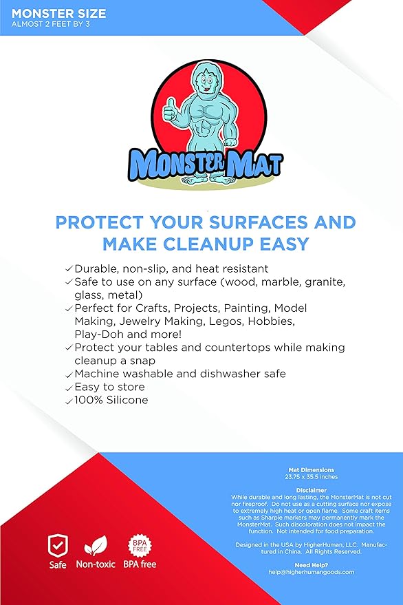 MonsterMat 36x24 Inch Extra Large Silicone Table Protector Craft Mat for Painting, Clay, Projects, Arts and Crafts and More. Easy Clean Up and Rolls for Storage. Largest Mat Available