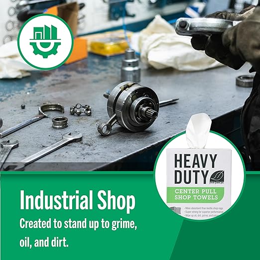 Fresh Towel Heavy Duty Center Pull Shop Towel Rags for Cleaning- (1 Box of 160 Sheets) Disposable Cleaning Towels - 9 x 12 inches - FT800 (White)