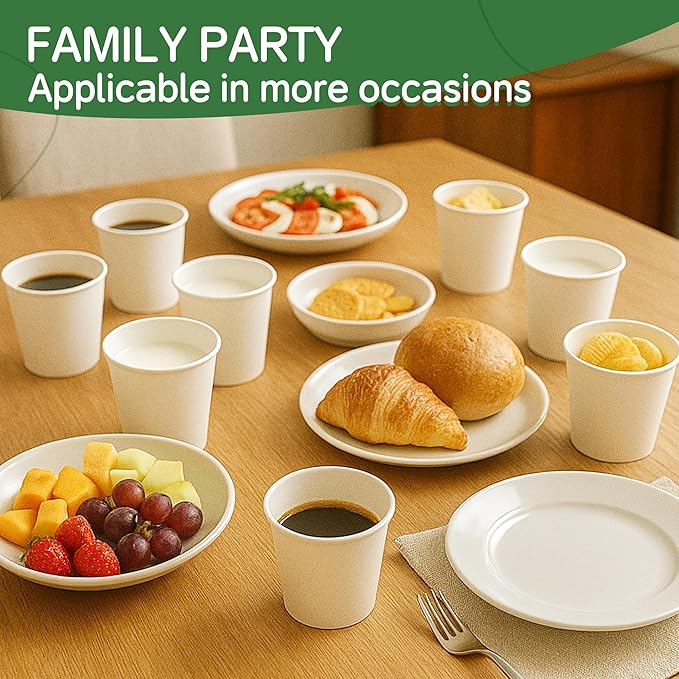 8 oz Coffee Cups 100 Pack, Disposable Paper Cups 8 oz, White Coffee Cups, Hot Beverage Drinking Cups, Suitable for Party, Picnic, Travel, and Events