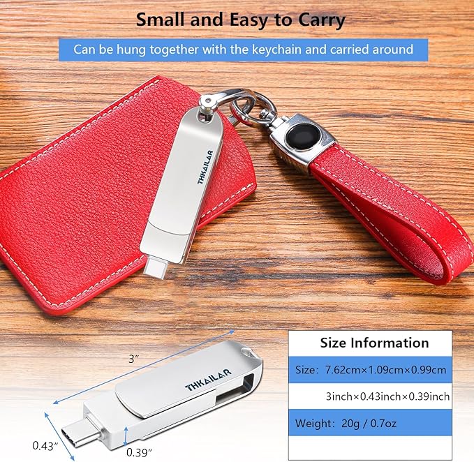 Thkailar USB C Flash Drive 1TB,2 in 1 USB A to Type C Thumb Drive, Read Up to 500MB/s Memory Stick Dual Ports,USB 3.2 Flash Drive for iPhone 15/16/17, Android Phone,Computer,MacBook,Tablet,Laptop