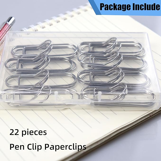 22 PCS 2.28 Inch (58mm) Paper Clips Silver Rust Resistant Metal Strong Pen Clip Style Paperclips for Office School Documents