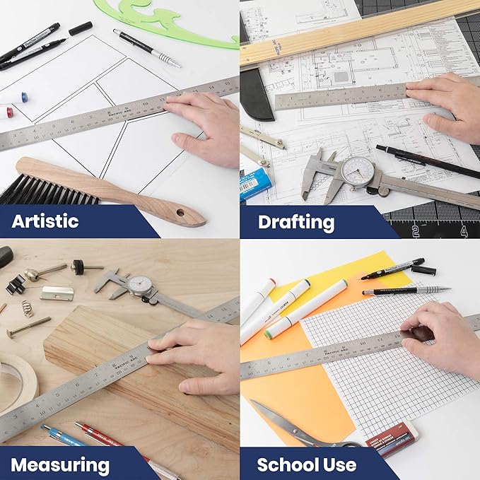 2 Pack Pacific Arc 24 Inch Stainless Steel Ruler with Inch/Metric Conversion Table