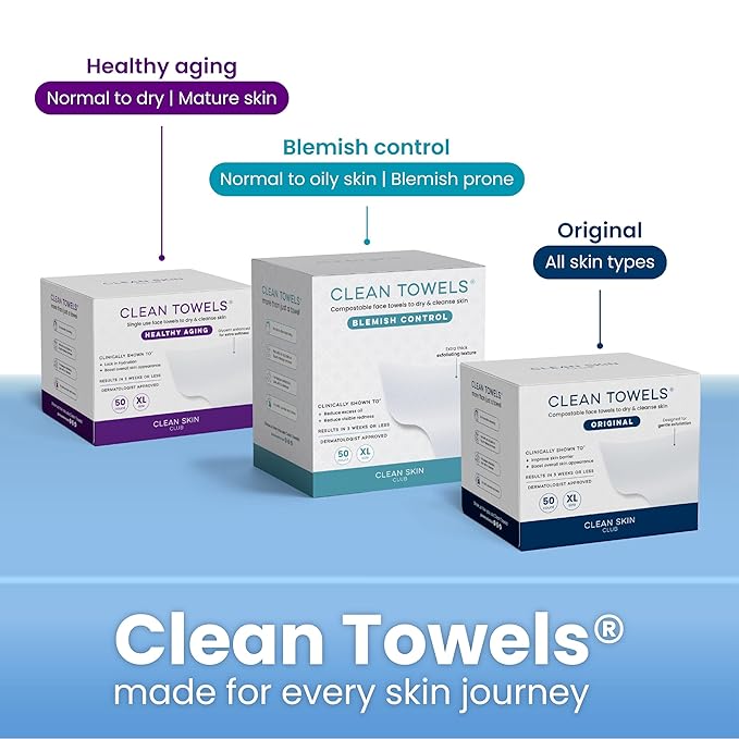 Clean Skin Club Clean Towels XL® Supreme, 100% USDA Biobased Face Towel, Disposable Face Towelette, Eczema Association Accepted, Makeup Remover Dry Wipes, Ultra Soft, 1 Pack, 50 Ct