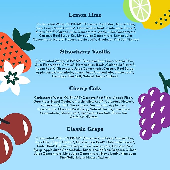 OLIPOP Prebiotic Soda Pop, Fruity Fun Variety, Pantry Pack Packed with Prebiotics, Fiber, and Botanicals, Gluten Free, Vegan, GMO Free, 12oz (12-Cans)