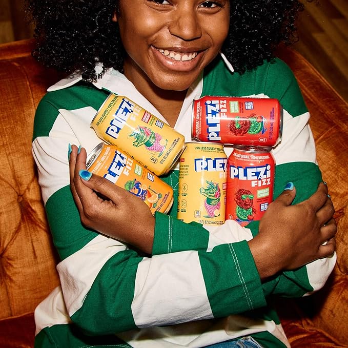 PLEZi FiZZ Sparkling Juice Drink Variety Pack – Orange Mango, Cherry Limeade & Strawberry Lemonade – No Added Sugar, Low Sugar Soda Alternative with Real Fruit Juice & Fiber – 12 Fl Oz (36 Pack Total)