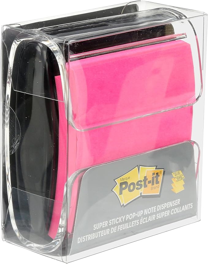 Post-It Pop-up Notes Dispenser, 3x3 in, Black Base Clear Top, Pack Includes a 45-Sheet Pad (WD-330-BK) (Pack of 6)