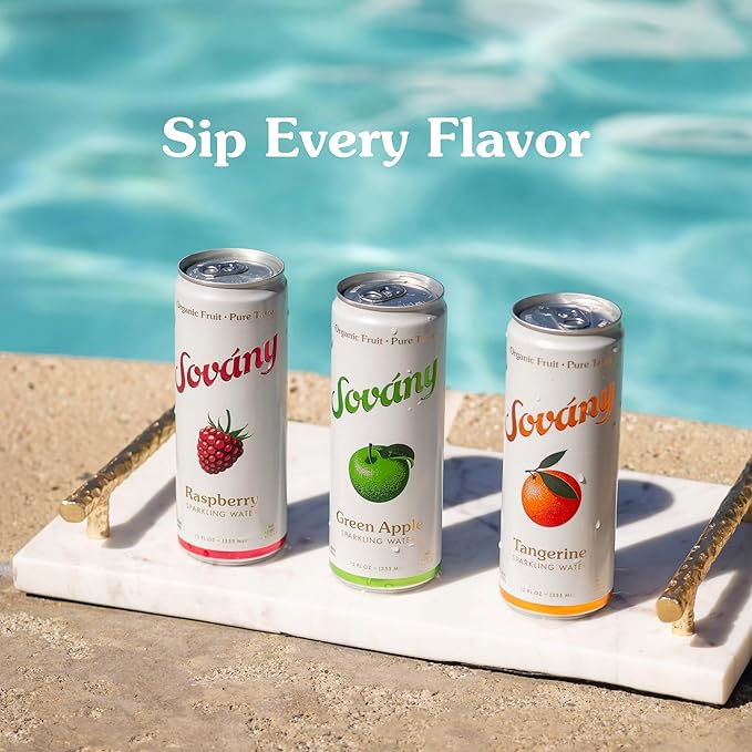 Sovány Sparkling Water, Tangerine, Seltzer Water Drinks, USDA Organic, Made With Real Fruit, Non-GMO, Vegan, No Added Sugar, Low Calorie, 12 fl oz, 12 Pack