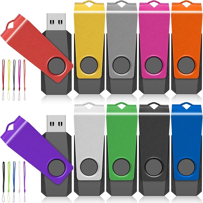USB Flash Drives 10 Pack 8GB Flash Drive - AGECASH A USB 2.0 Thumb Drive Jump Zip Drive Flashdrive, Memory Stick Pendrive for Data Storage & Transfer with 10PCS Lanyard (Multi-Colored)