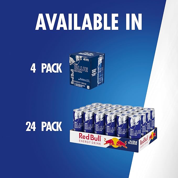 Red Bull Energy Drink, Blueberry, 4 Pack of 8.4 Fl Oz, Blue Edition
