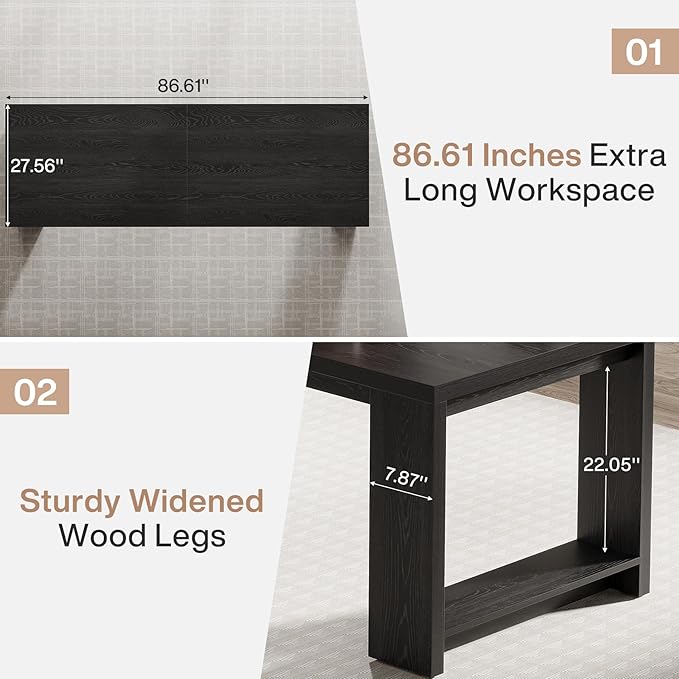 Tribesigns 2 Person Desk Set of 2, 86.6 Inches Extra Long Desk, Two People Computer Writing Table, All Wood Large Desks Workstation for Home Office, Black