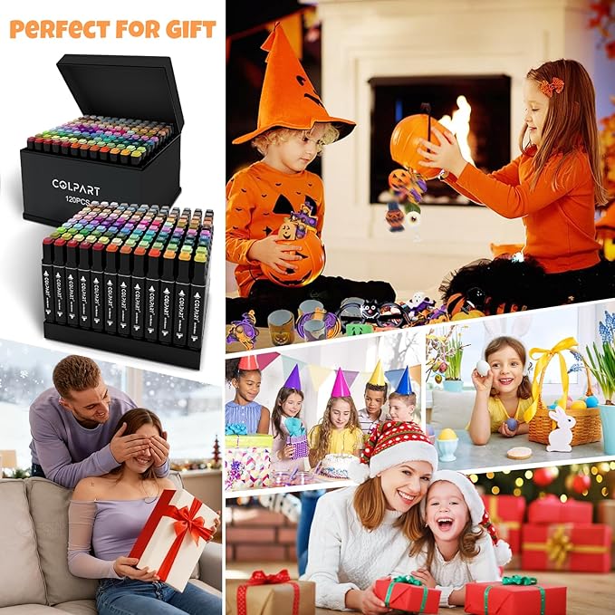 120 Colors Alcohol Markers Brush Tip Dual Tip Art Markers for Kids Marker Pens with Pen Holder and Case for Adult Coloring Painting Perfect for Painting,Sketching and Drawing Christmas Gift
