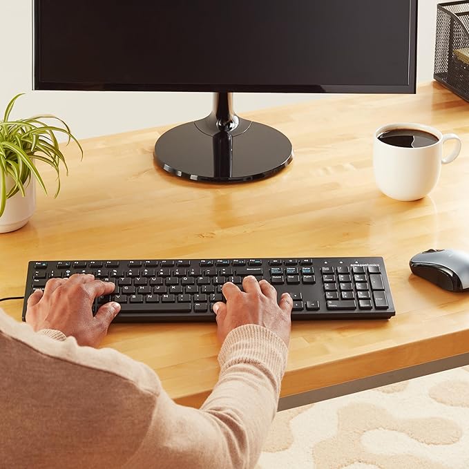 Amazon Basics Wired QWERTY Keyboard, Full-Sized, Black