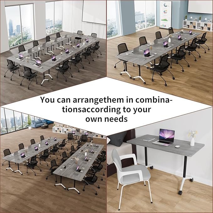 Conference Room Table with Flip-Top Design for Dynamic Meetings, Business Table Computer Desk with Heavy-Duty Frame,Foldable Seminar Meeting Tables for Home Office (2, B, 61IN)