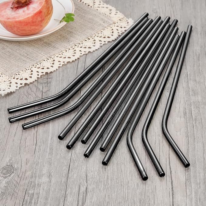 20 Pcs Black Reusable Stainless Steel Straws,10.5" & 8.5" Reusable Drinking Straws with 20 Silicone Tips 5 Straw Brushes 1 Travel Case,Eco Friendly Extra Long Metal Straw for 20 24 30 oz Tumbler