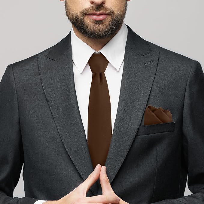 Black Tie Set in Gift Box Mens Solid Color 3.15" (8CM) Black Necktie and Pocket Square Set