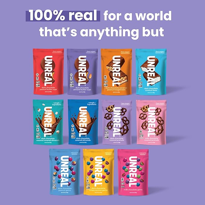 UNREAL Dark Chocolate Almond Butter Cups | 5g Sugar | Certified Vegan, Gluten Free, Fair Trade, Non-GMO | No Sugar Alcohols or Soy | Value Size, 7.4oz (Pack of 3)