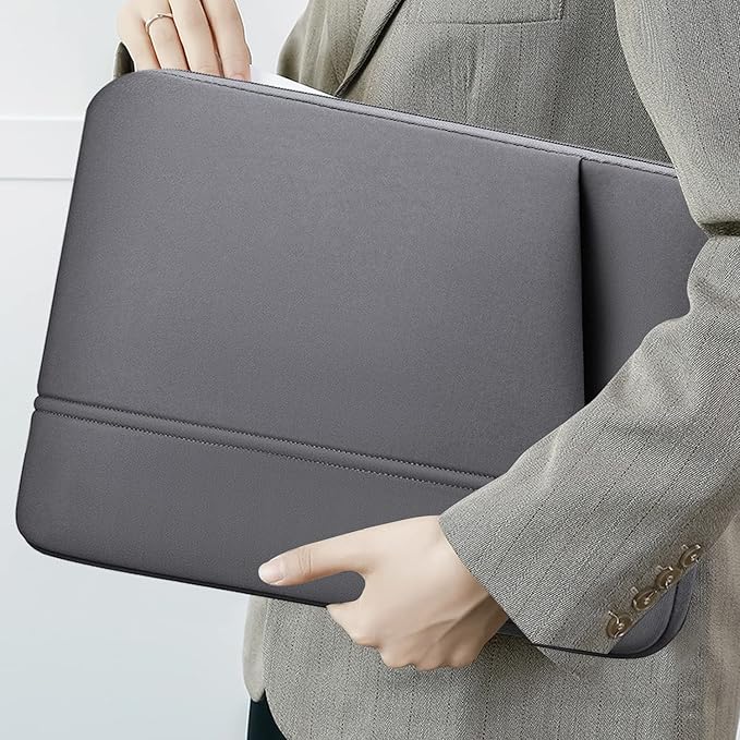 TEDNETGO Laptop Case, 15.6 inch Laptop Sleeve, Sturdy 15 inch HP Computer Bag, Lenovo Computer Briefcase Carrying Cover Case 16 inch Neoprene Bag with Pockets for Dell Asus Gifts for Women Men, Grey