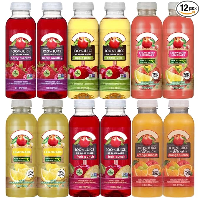 Apple nd Eve's 100% Fruit Juice Variety Pack, 12 Bottles (10 fl oz Each) – Lemonade, Strawberry Lemonade, Apple, Berry Medley, Fruit Punch & Orange Sunrise