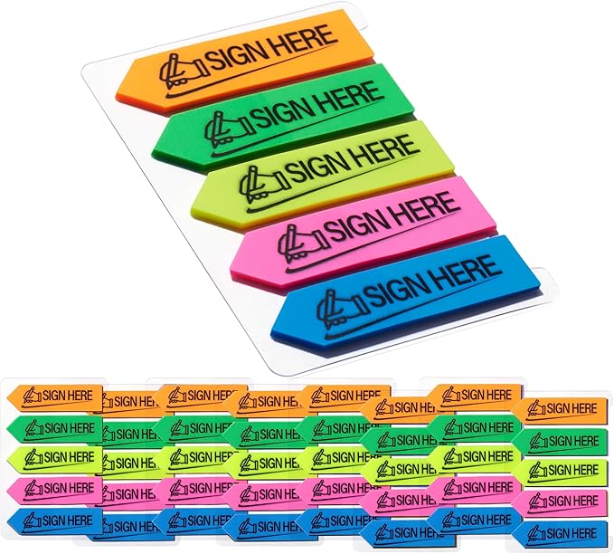 800 Sheets Sign Here Index Marker, Assorted Colors Sign Here Tabs Sign Post Here Index, Flags Vital Signs Sticky Notes for documents notebooks Contracts, Books,Files or Notary Supplies