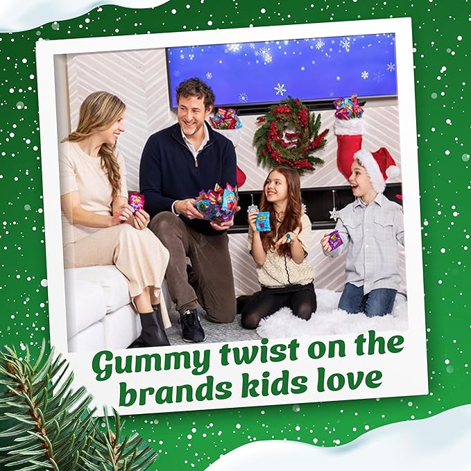 Bazooka Brands Christmas Gummy Candy Variety Pack, 52 Ct Chewy Gummy Candy Individually Wrapped in Fruity Flavors For Birthday Party Favors, Stocking Stuffers, Candy Bowls, Kids Gift