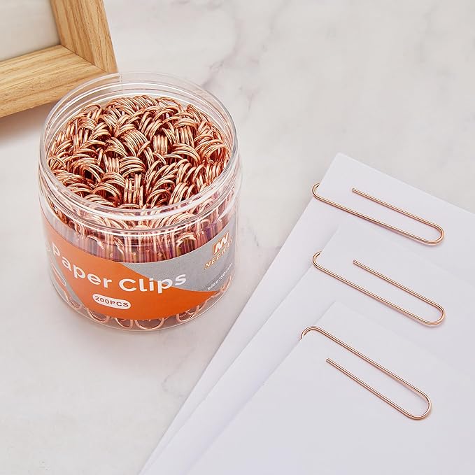 NEEWAY Rose Gold Paper Clips, 200 Count Large Size, 2 Inch Jumbo Paperclips, School and Office Supplies (Pack of 2)