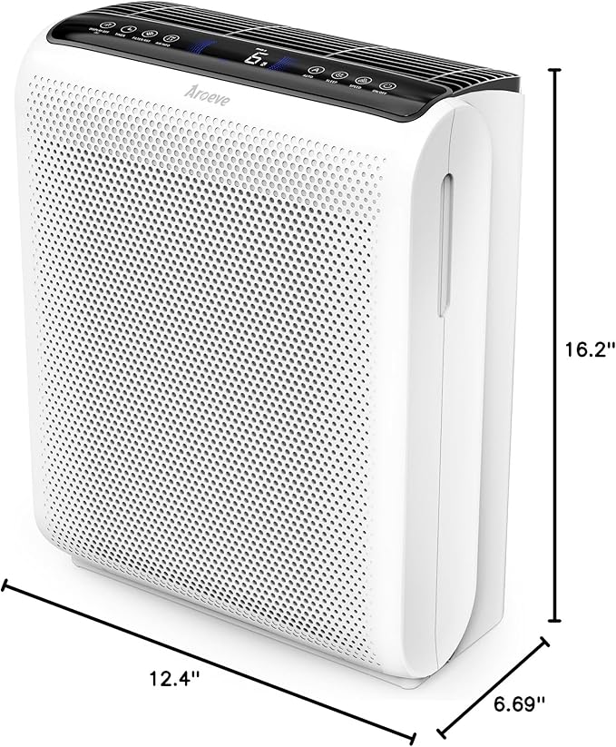 AROEVE Air Purifier for Large Rooms up to 1504 Ft² - 5 Layer Filter System for Smoke, Pollen, Allergies & Pet Dander, Features Air Monitor, Sleep Mode & Timer, MK07 White (Pack of 3)