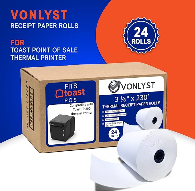 Thermal Printer Paper Roll for Toast TP200 Receipt Printer Point of Sale (24 rolls)