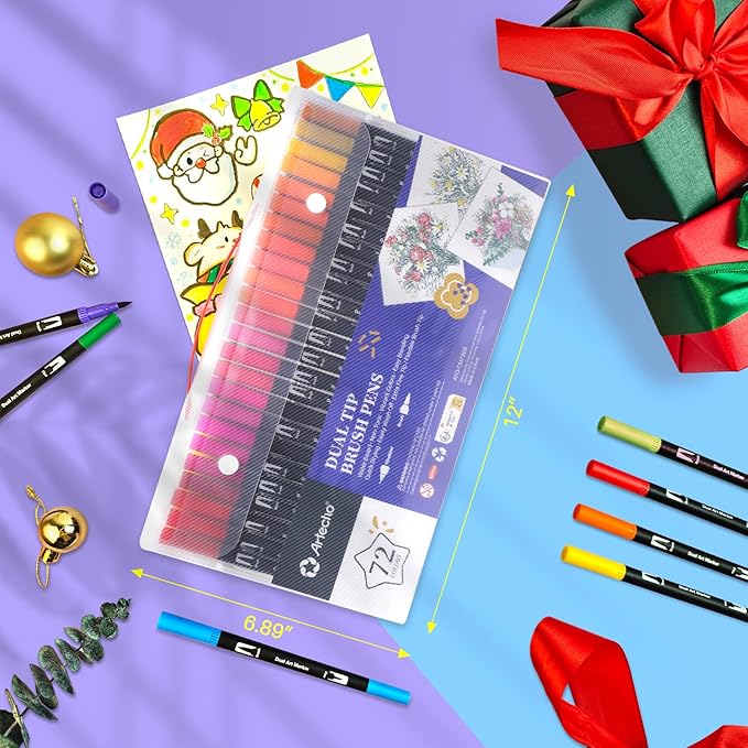 Artecho 72 Colors Markers for Adult Coloring Books, Dual Tip Markers for School, Fine and Brush Tip for Adults Coloring Books, Calligraphy, Drawing, Sketching