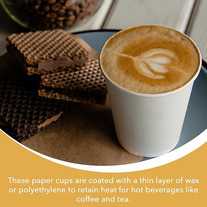 three leaf 8 Oz. Disposable Paper Cups, (White) 500 Ct. (10 Packs Of 50), Hot/Cold Cup For Coffee, Water, Tea, Juice, Picnic, Party, Travel And Events